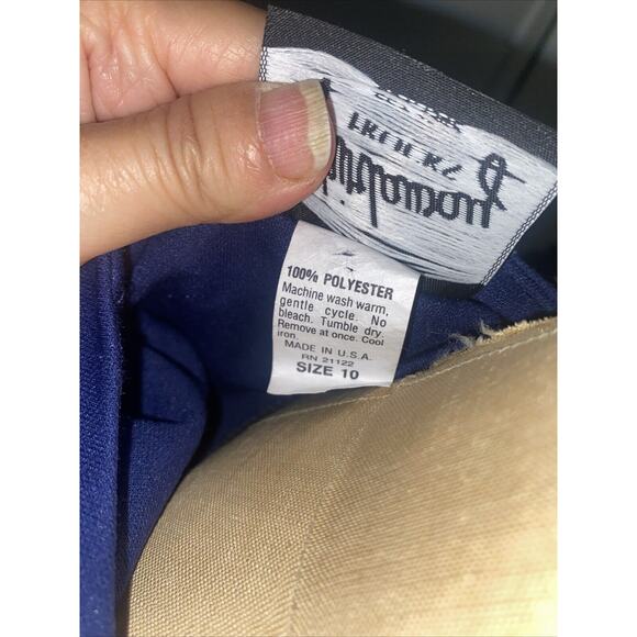 Vtg 80s Whirlaway Frocks Navy 3/4 Sleeves Pleated Belted Fit & Flare Dress Sz 10 - Picture 10 of 10